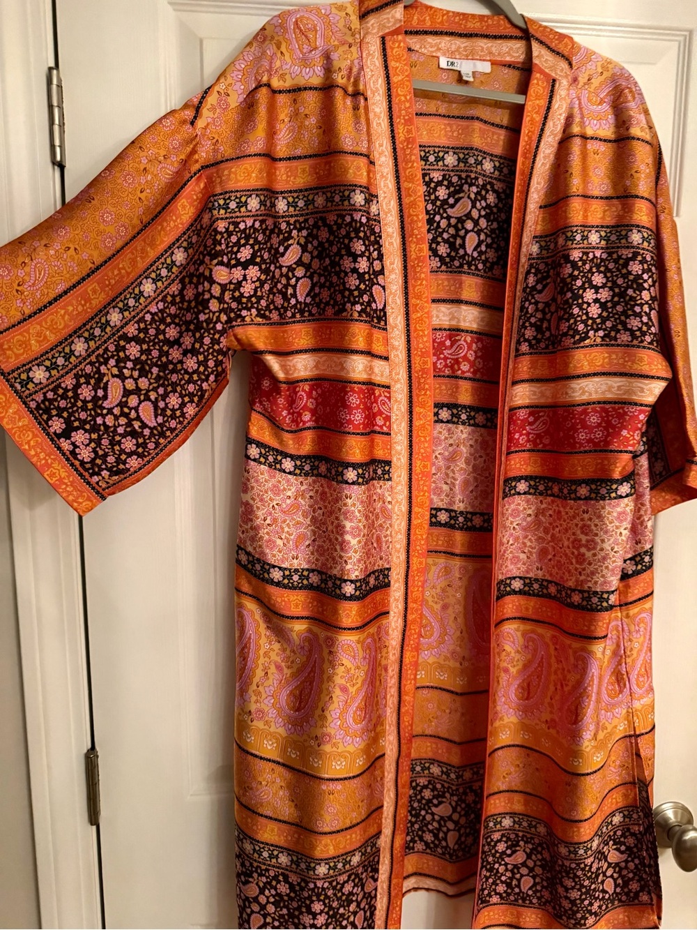 DR2 Boho Open-Front Printed Kimono Jacket Multi-Color. Sz L/XL. NWOT Runs full.